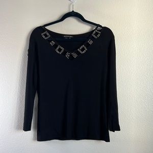 EUC Attitude Bedazzled Cut Out Peekaboo Black Silver Top sz XL